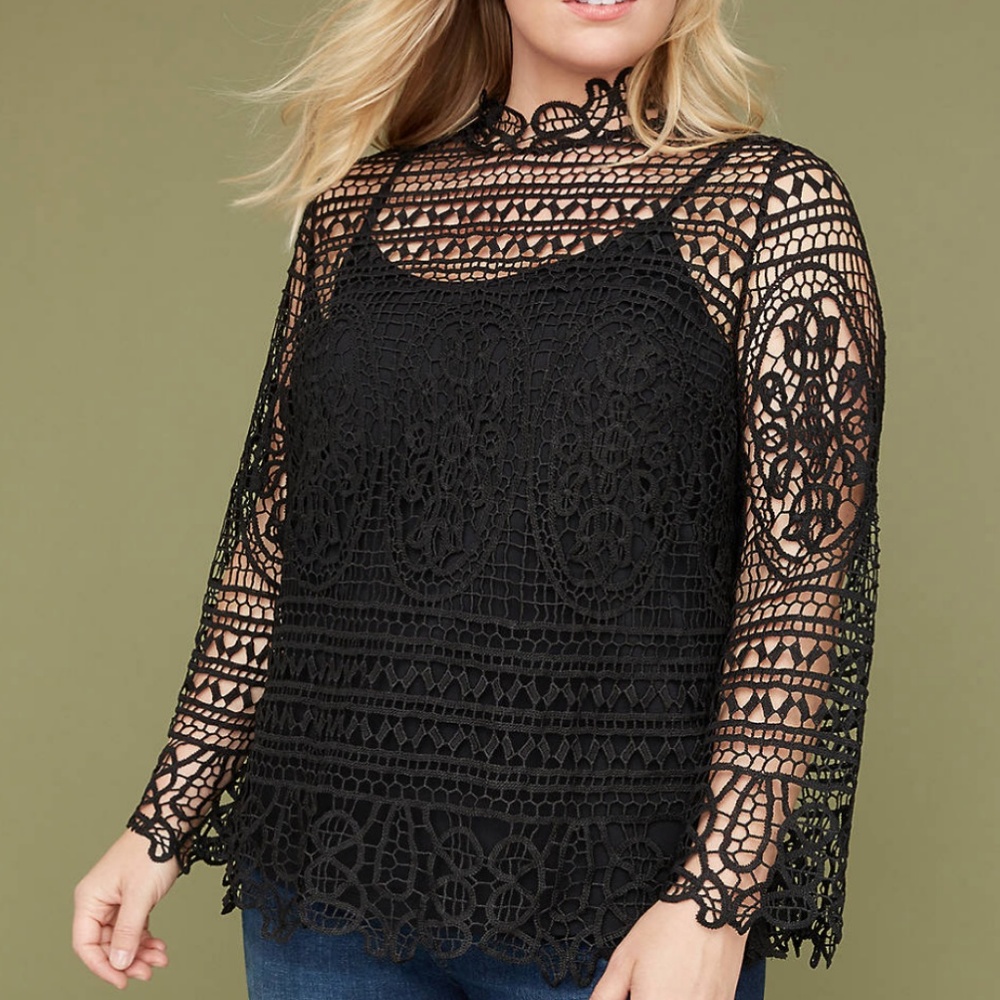 Black Crocheted Lace Top 24W